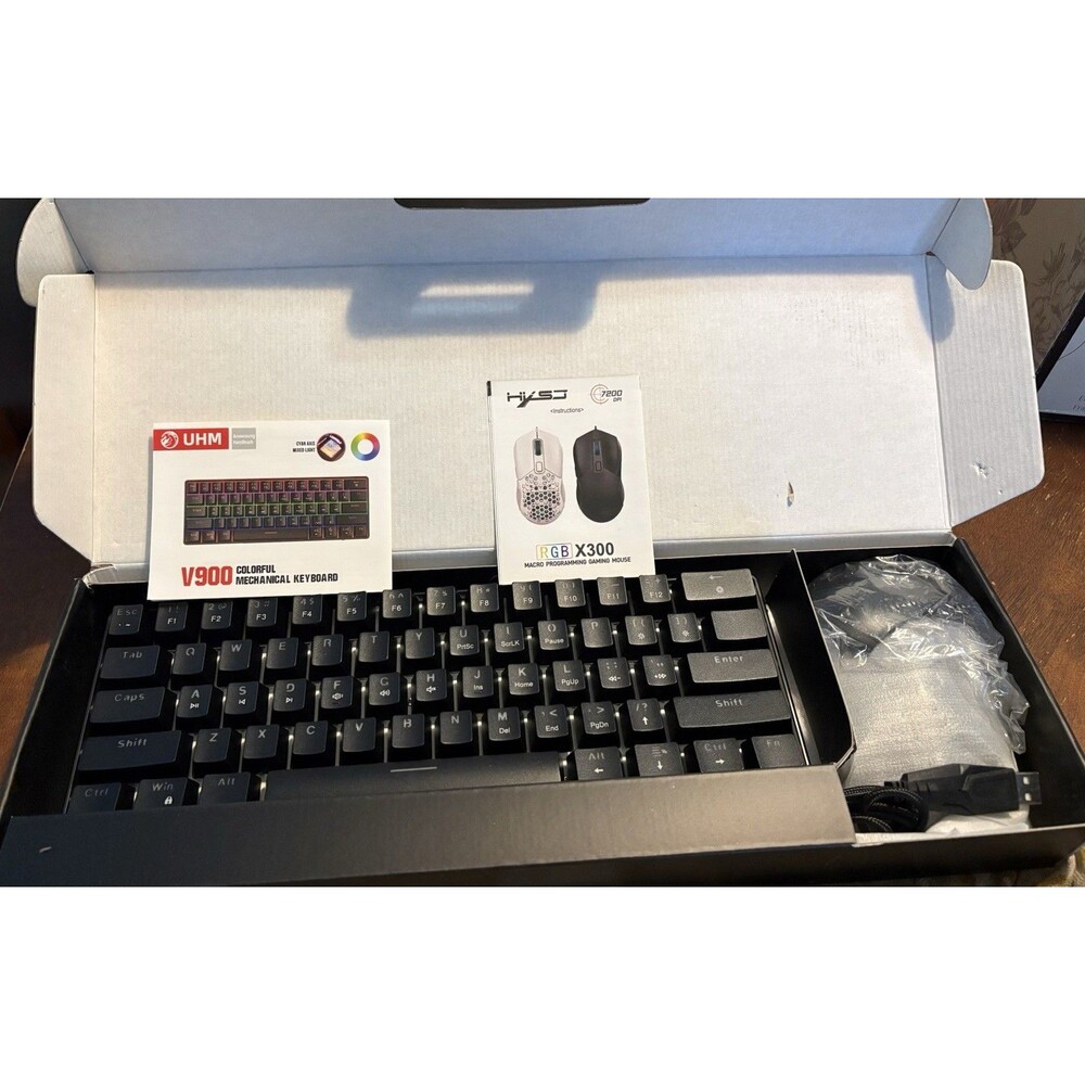 HXSJ UHM RGB Mechanical Gaming Keyboard V900 & X300 Wired Mouse Bundle Black